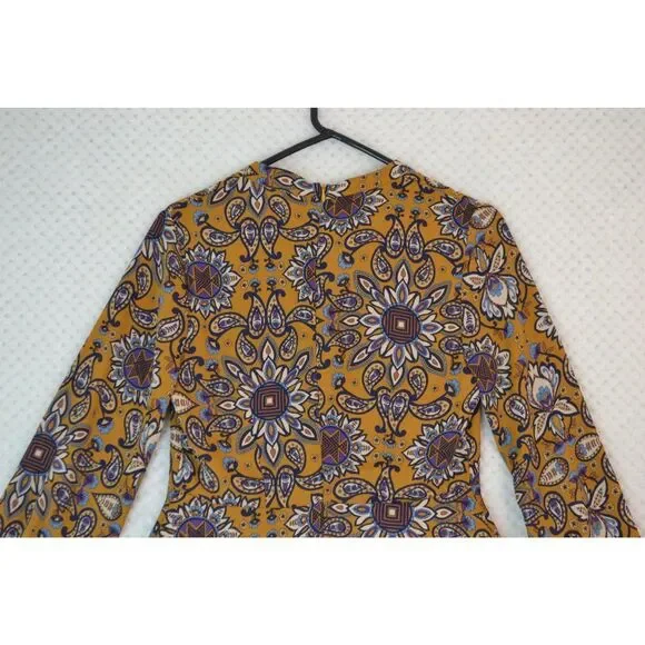 Everly Anthro Women's Small Gold Fit & Flare Long Sleeve Paisley Print Dress - Picture 16 of 16